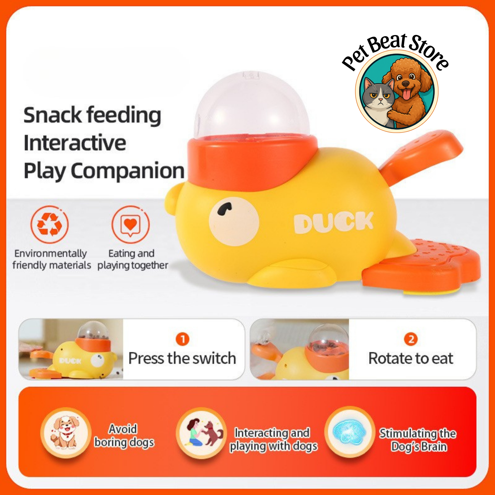 Smart Food Dispenser for Dogs and Cats – Fun, Safe and Fun Duck Toy Perfect Gift for Pets | PetBeat Store